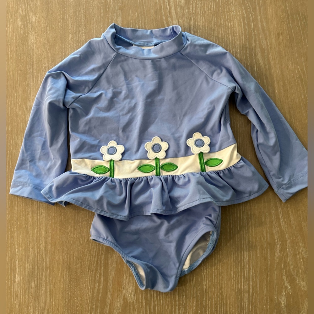 Florence Eiseman Rashguard Tankini with Flowers, UPF 50, 2T